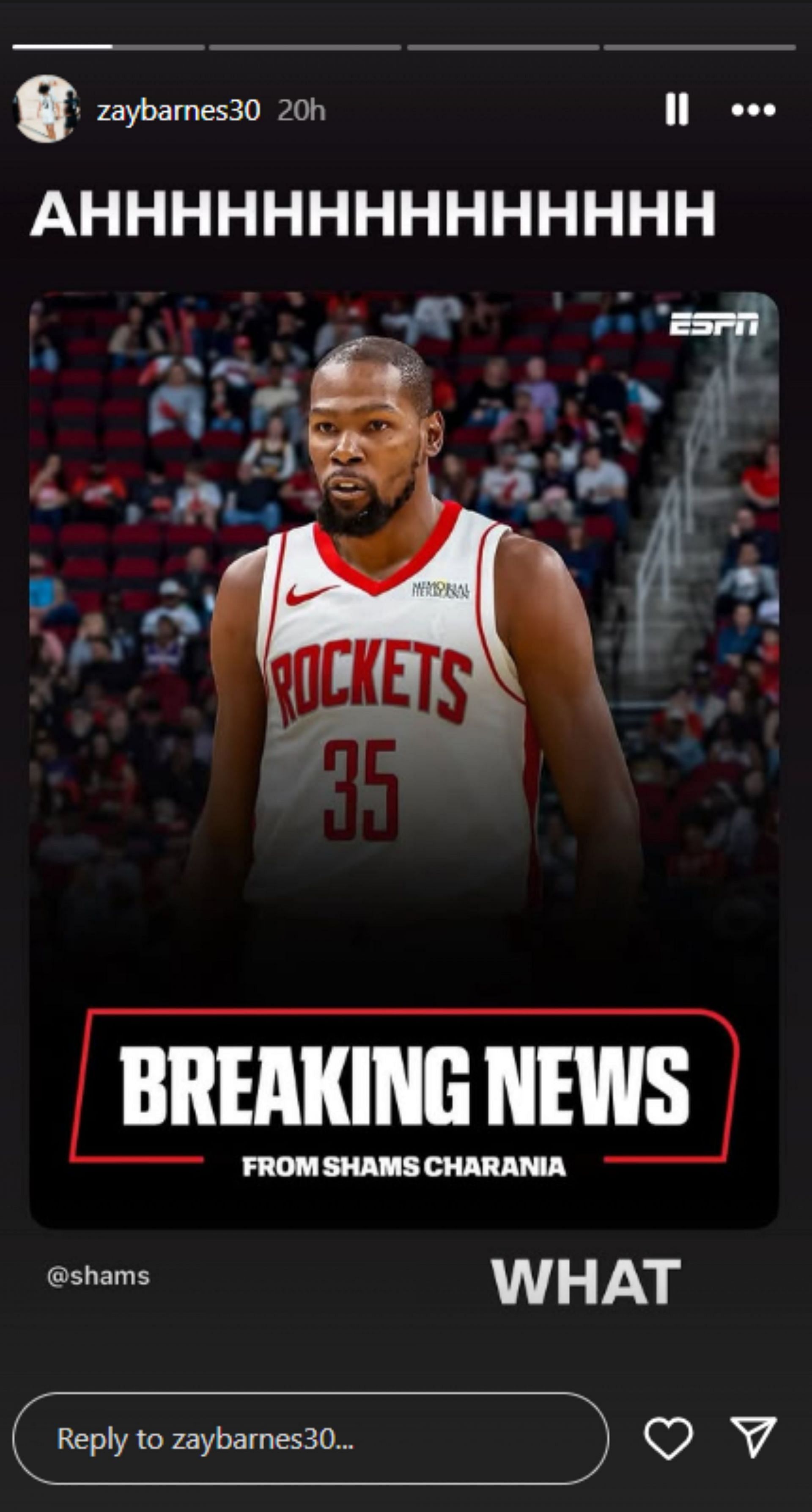 Matt Barnes' son, Isaiah Barnes, shares 2-word reaction to Kevin Durant's Houston Rockets trade (Image via Instagram @zaybarnes30)